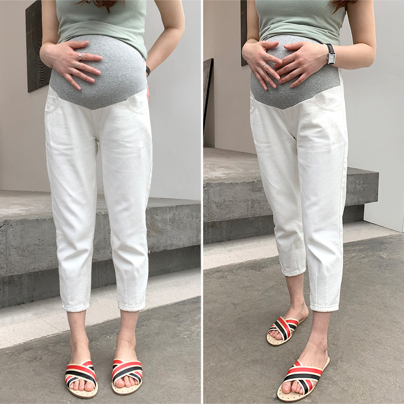春秋外穿潮妈孕妇白色宽松孕妇裤子 夏娜莎孕妇直筒裤