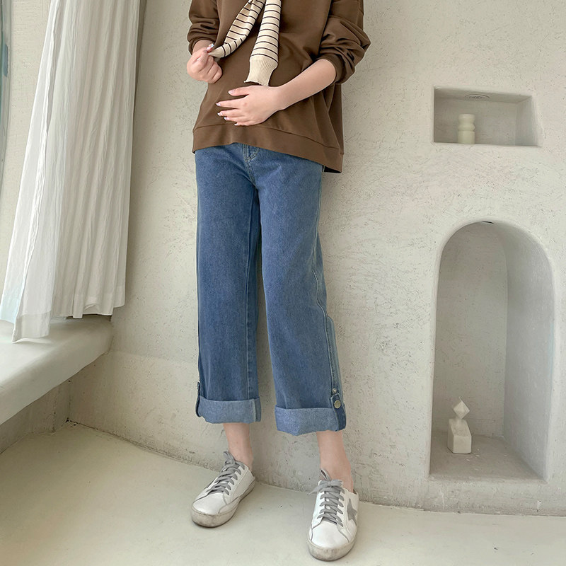 春秋款外穿潮妈券边直筒孕妇裤子 夏娜莎孕妇直筒裤