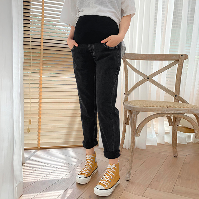 春秋外穿潮妈加绒烟灰色孕妇裤子 夏娜莎孕妇直筒裤