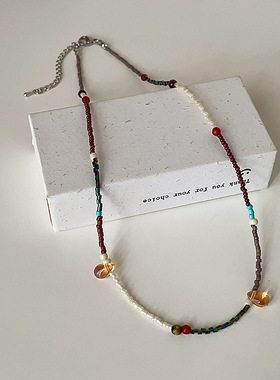 复古民族风撞色水晶串珠水滴项链