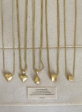 金色磨砂拉丝爱心水滴吊坠项链女