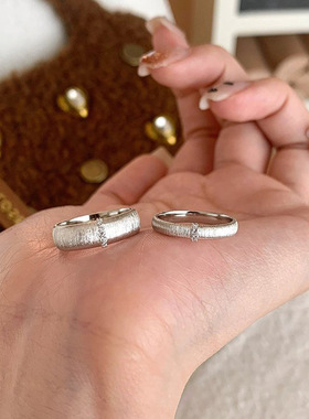 韩国小众拉丝金属微镶锆石戒指女