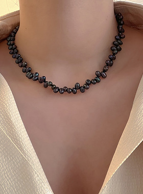 小众简约设计感黑彩色天然淡水珍