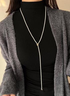 一款多戴长款珍珠项链法式复古轻奢优雅简约时尚百搭颈链毛衣链