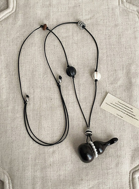轻奢质感木质葫芦珍珠抽拉项链女高级感个性时尚潮流颈链锁骨链