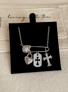 甜酷潮流锆石十字架爱心吊坠项链女轻奢个性气质时尚颈链锁骨链