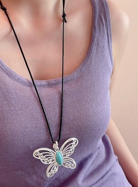 夸张爱心金属海星贝壳吊坠项链简约时髦黑绳可调节抽拉颈链配饰品