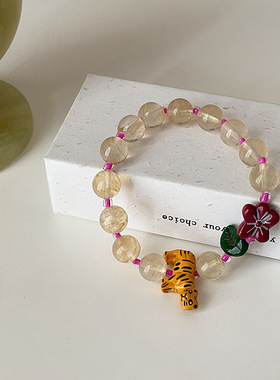 设计感花朵树脂老虎串珠手链女可