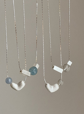 简约高级感拉丝磨砂爱心方块项链女小众个性潮流时尚颈链锁骨链