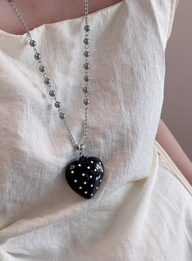 韩系ins波点蝴蝶结吊坠项链女个性高级感长款爱心锁骨链叠戴颈链