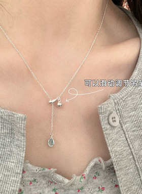 蓝色锆石水滴吊坠项链女轻奢小众简约个性时尚气质百搭颈链锁骨链