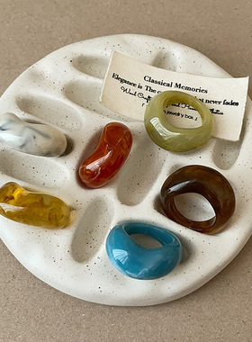 不规则多色树脂晕染戒指女ins风