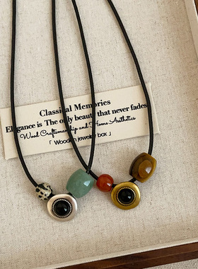 多元素天然石吊坠项链女简约设计感轻奢时尚潮流百搭颈链锁骨链