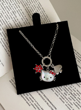 轻奢质感贝母猫咪花朵吊坠项链女甜美可爱时尚潮流百搭颈链锁骨链