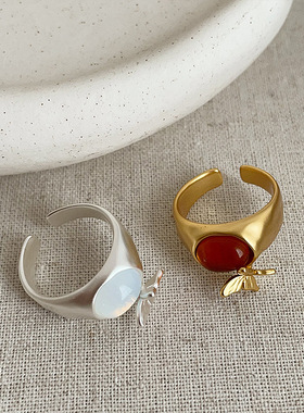 高级感椭圆猫眼石蝴蝶戒指女小众轻奢时尚潮流气质通勤耳环耳饰