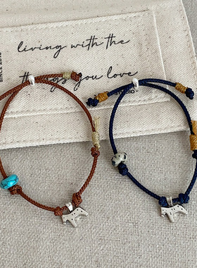 新中式小马天然石编织绳抽拉手链女轻奢复古气质时尚潮流手环手饰