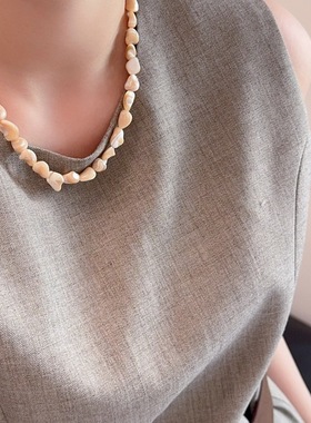 小众轻奢天然贝壳自然纹理项链女高级感气质简约颈链锁骨链配饰品