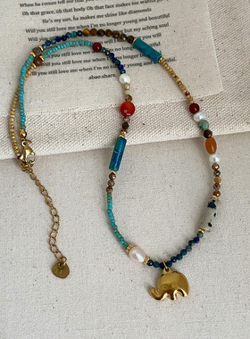 复古民族风多巴胺水晶天然石小象