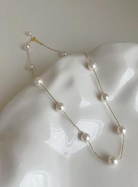 冷淡风珍珠链条项链小众设计复古个性简约百搭气质颈链锁骨链