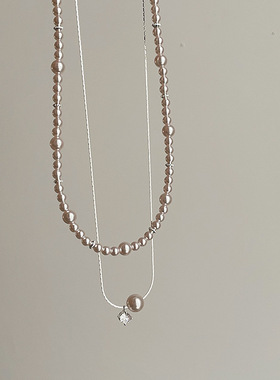 简约高级感粉光珍珠叠戴项链女气