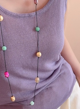 一款两戴多巴胺彩色串珠叠戴项链高级感长款毛衣链锁骨链颈链配饰