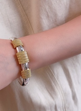 跨境精致个性重工金属撞色不规则手镯女时髦轻奢简约百搭手环手饰