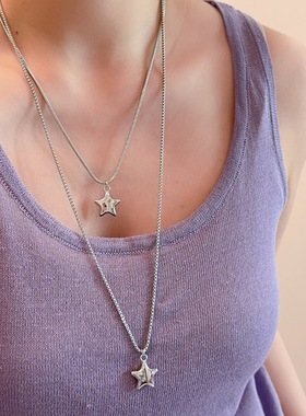 精致双层五角星项链女时尚百搭气质高级感毛衣链小众个性颈链配饰