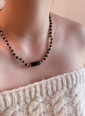 美拉德虎眼石串珠项链女时尚简约复古小众个性百搭简约锁骨链颈链