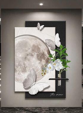 轻奢高级玄关感应挂画水培绿植砂岩立体装饰画简约蝴蝶走廊壁灯画