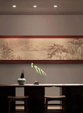 新中式茶室桌面背景装饰画苍松图风景书房挂画酒店餐厅长横条壁画