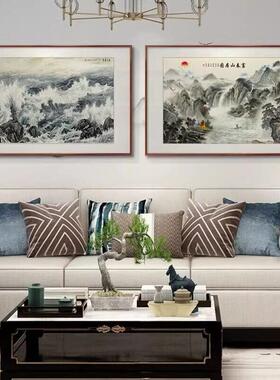 富春山居图山水画玄关挂画新中式小幅实木国画客厅走廊餐厅装饰画