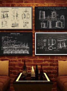 精酿啤酒酿酒工艺分解图挂画酒吧工业风装饰画小酒馆啤酒屋壁画