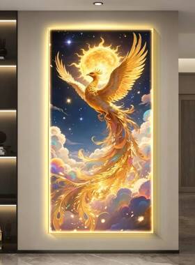 凤凰玄关装饰画带灯入户走廊过道壁画轻奢高级感龙凤呈祥发光挂画