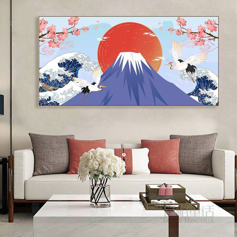 富士山装饰画日式寿司店樱花料理店挂画日本风景鹤餐厅居酒屋壁画