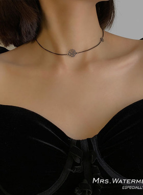 女玫瑰花项链暗黑系黑色