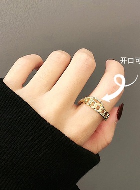 高级金色镂空设计感戒指女ins网红个性蹦迪时尚单品冷淡风食指戒