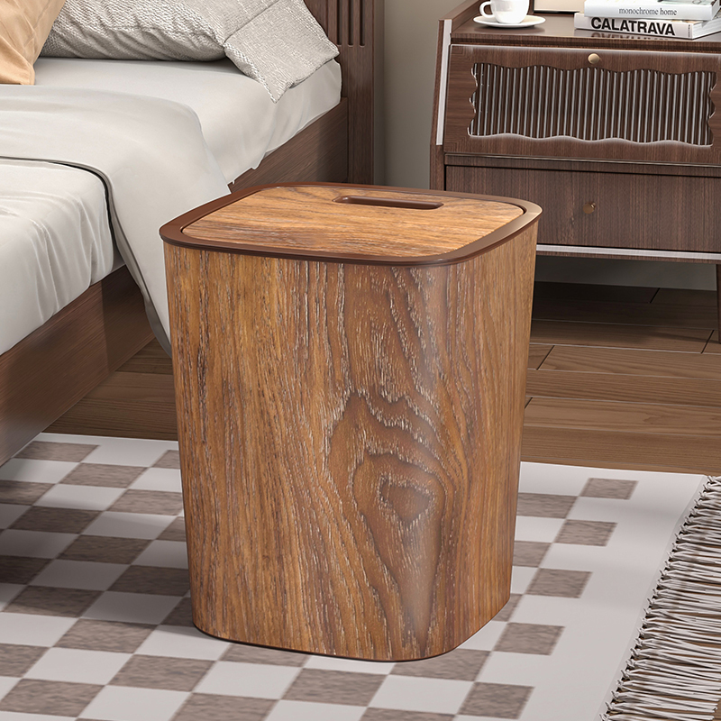 木纹大容量垃圾桶中式家用复古卫生间厨房创意卧室客厅办公室纸篓 - 图0