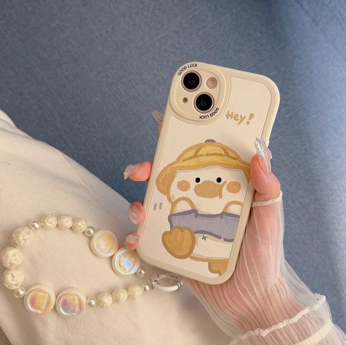 帽子小黄鸭适用苹果16手机壳17新款14promax带挂绳11pro硅胶7/8p小众6plus高级x苹果15趣味13pro女款12保护套 - 图1