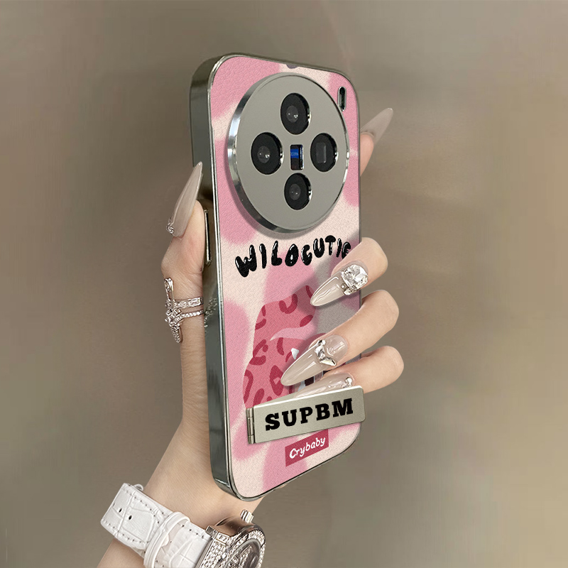 猫咪哭娃适用于vivoX300手机壳x100ultra新款x200s卡通x90网红x80可爱70女60高级支架全包防摔小羊皮保护套 - 图0