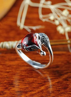 开口食指百搭玉髓手工老银匠