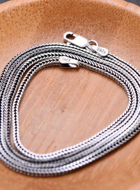 狐尾百搭复古老银匠手工编织项链