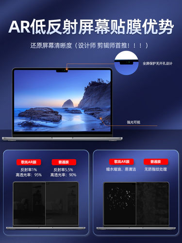 适用23款macbookpro屏幕膜14/16寸air15苹果笔记本电脑保护膜air13.3m1静电吸附13.6M2高清增透防反光射AR膜 - 图3