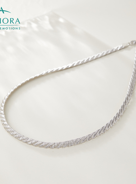 ADHORA 意大利S925银暗花银丝项链女气质高级感颈链 生日礼物