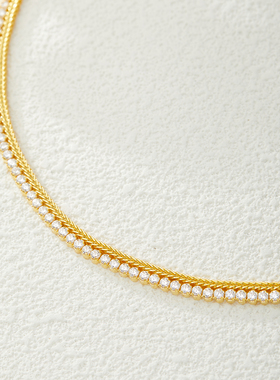 ADHORA意大利18K工艺S925银扁狐尾拼超闪锆冷淡风项链