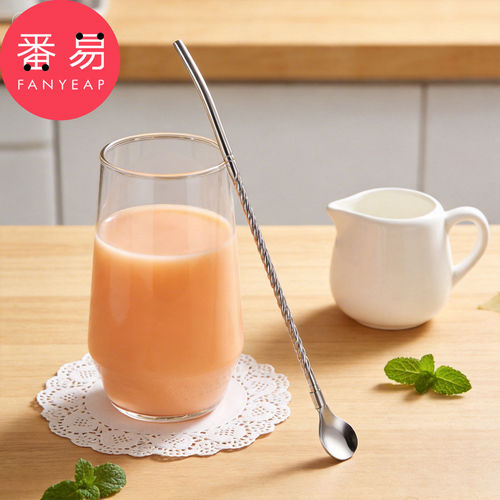 吸管勺C1pn008-吸管搅拌勺子一体两用饮料吸管勺子饮管长柄勺子 - 图2