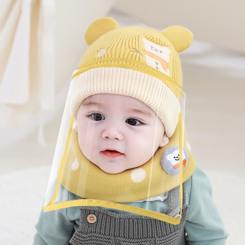 婴儿防护面罩帽子秋冬季防护帽儿童防飞沫新生儿宝宝婴幼儿遮脸帽 - 图0