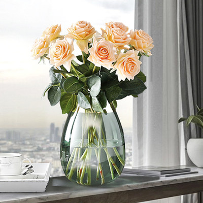 现代简约轻奢玻璃花瓶透明水养插花鲜花花器摆件北欧创意客厅餐桌 虎窝淘