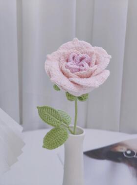 成品手工钩织高定仿真花束荔枝玫瑰花装饰品送老师朋友 家居插花