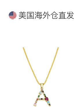 adornia14K 镀金多色宝石字母项链 - 金色 - a 【美国奥莱】直发