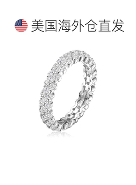 自营GENEVIVE 纯银透明圆形立方氧化锆弯曲永恒戒指 - 银白色 美